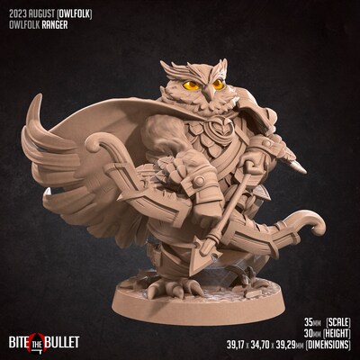Owl Ranger from Bite the Bullet's Owlfolk set. Total height apx. 37mm. Unpainted Resin Miniature - image2